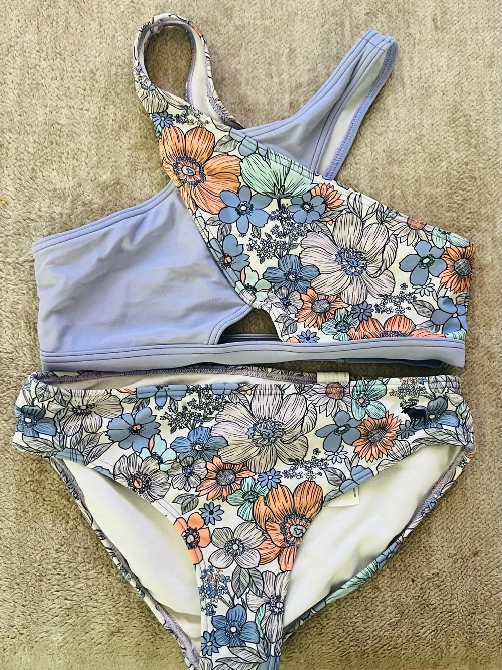 Girls Floral Two-Piece Swim Set in Lavender and Multi